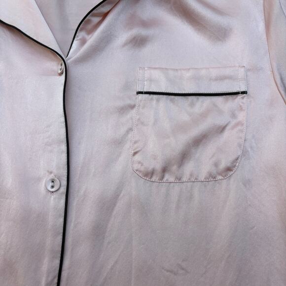 SilkSilky Pajama Set Sz Sm 2 Piece Button Up Pants Pastel Pink 200% Silk Luxury - Picture 5 of 16